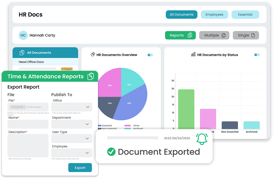 Create and export time and attendance reports