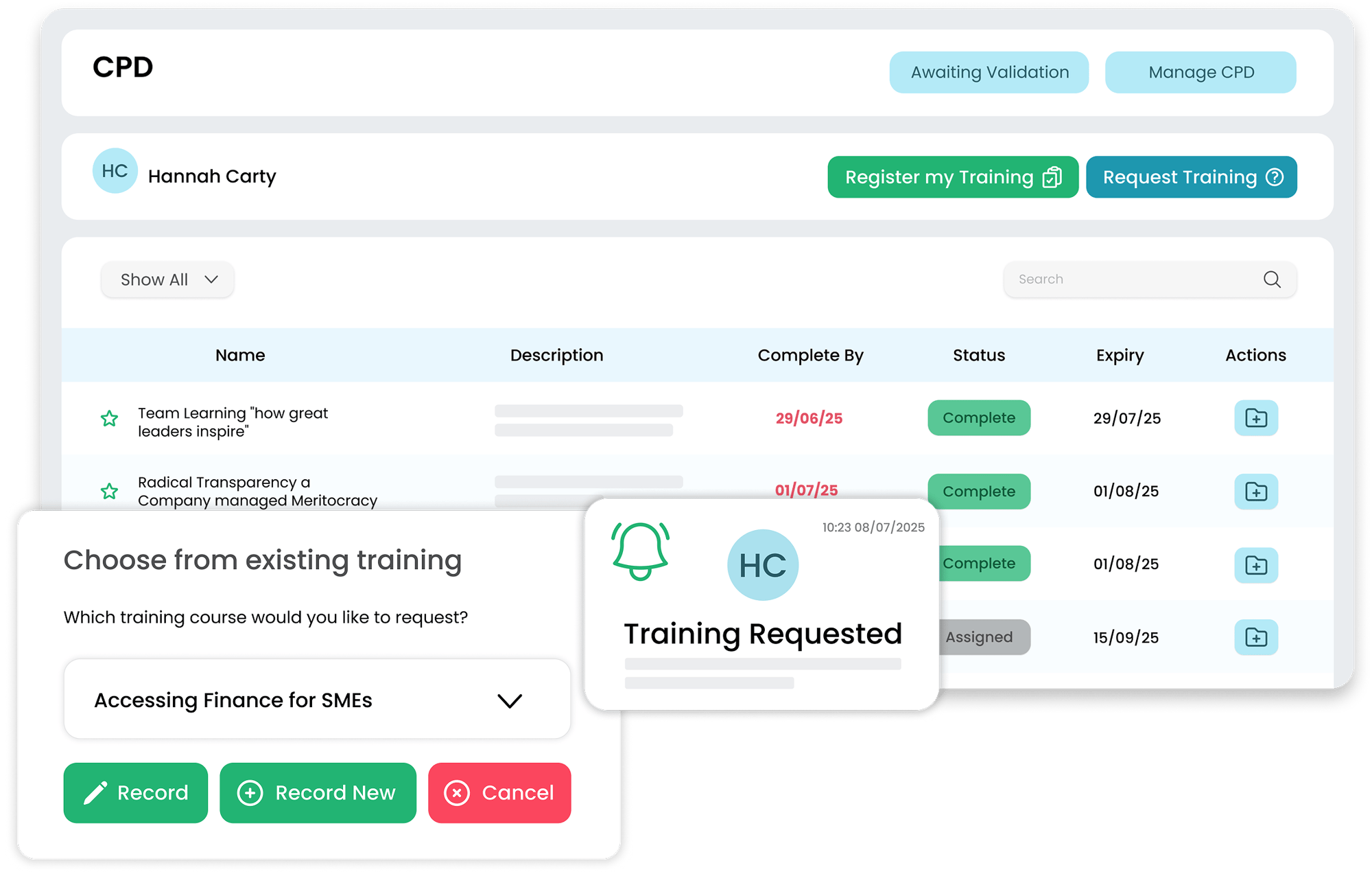 Track certifications and qualifications