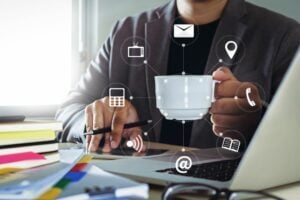 employee drinking coffee digital icons