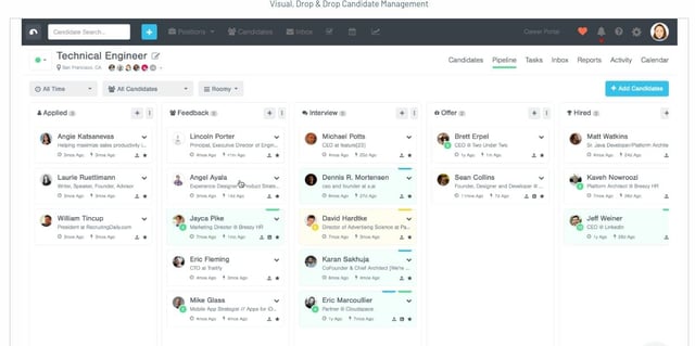 Breezy HR’s candidate management dashboard.