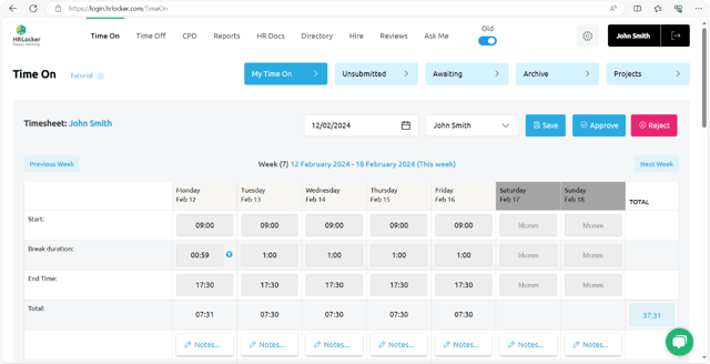 HRLocker’s timesheet dashboard