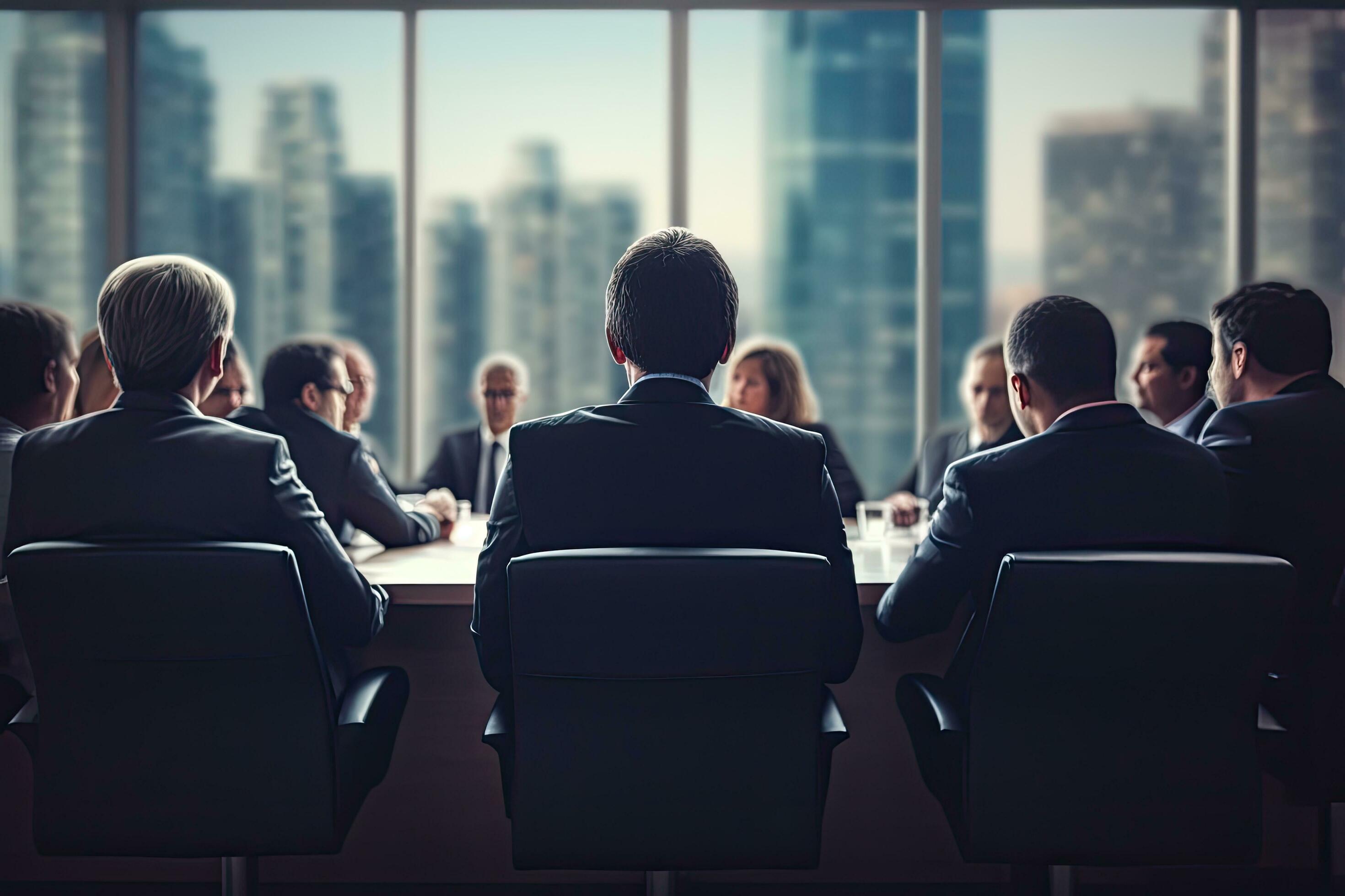 rear-view-of-a-group-of-business-people-sitting-in-a-conference-room