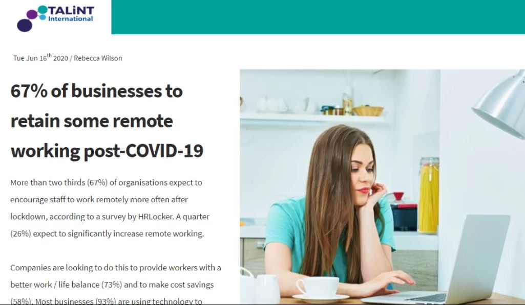 67% of business to retain remote working post COVID