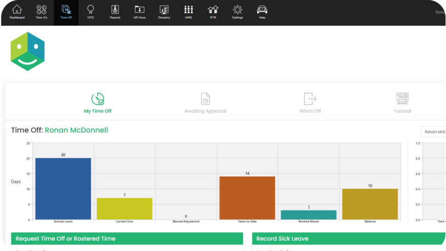 Screenshot of HRLocker Time Off Dashboard