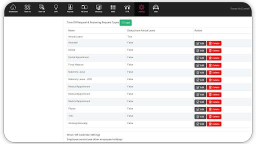 Screenshot of HRLocker’s absence management system