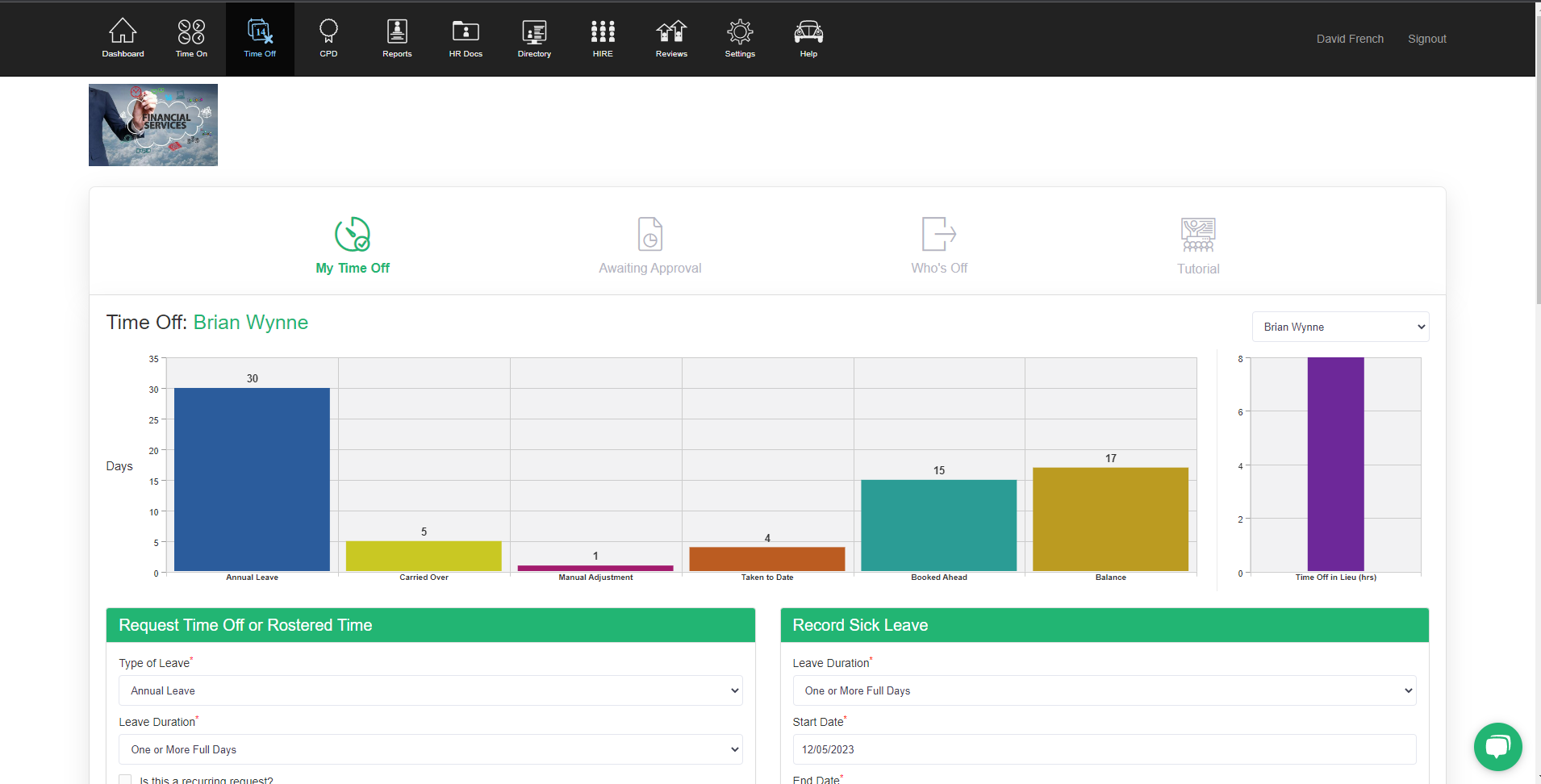 Screenshot of HRLocker’s manual absence management tool
