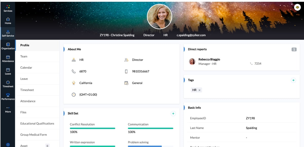 A screenshot of Zoho People’s employee self-service portal.