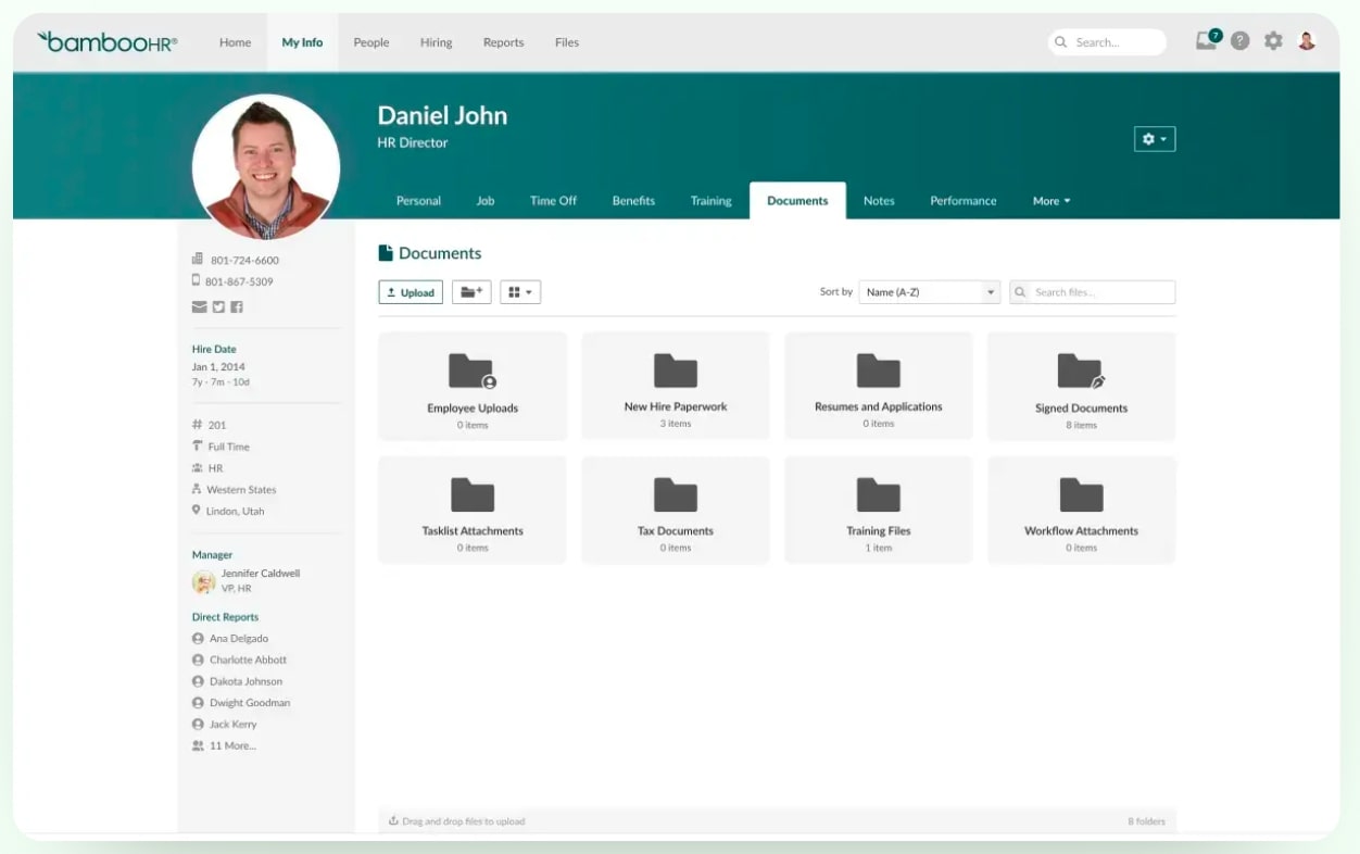 A screenshot of BambooHR’s employee info portal.
